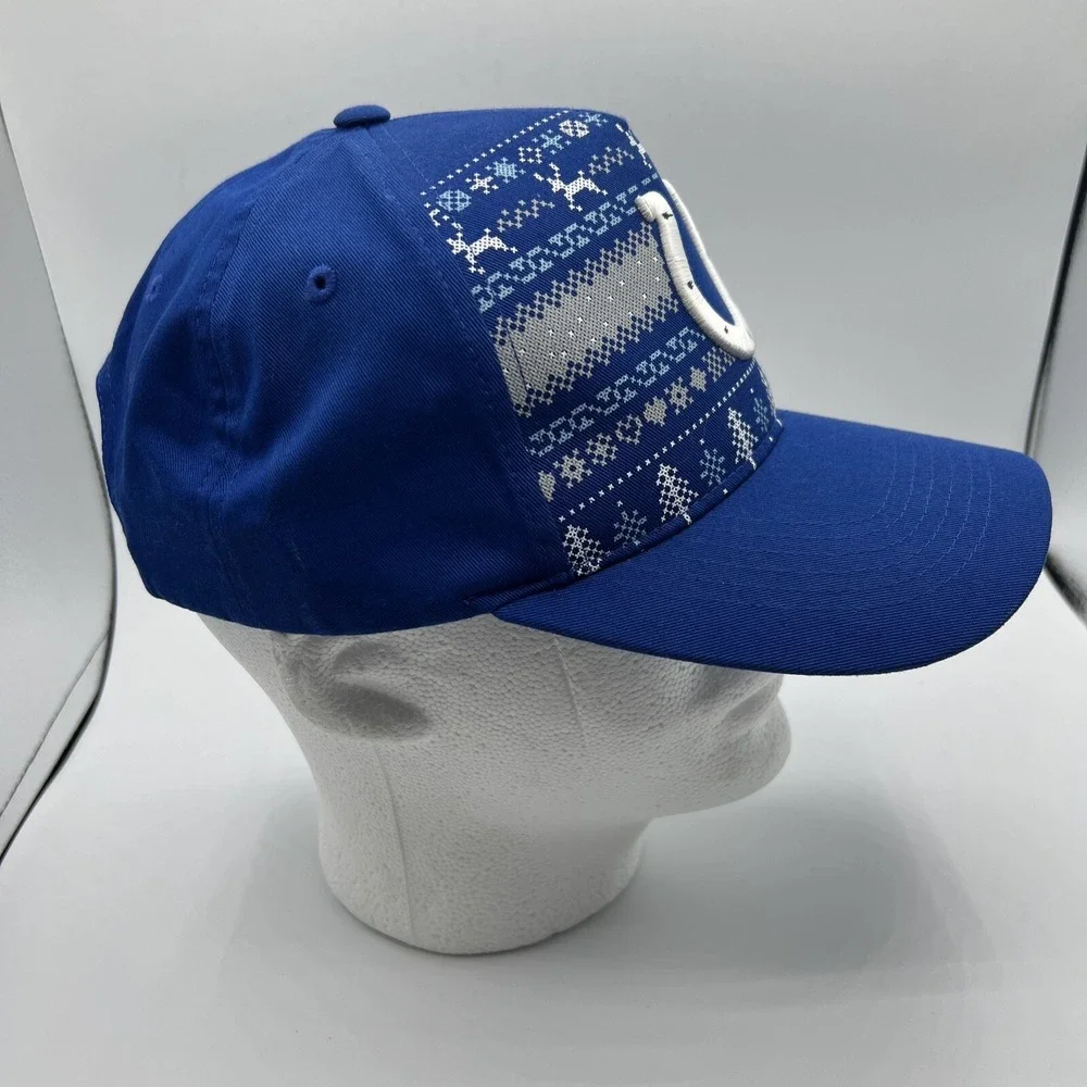Indianapolis Colts Christmas Sweater Print Snapback Hat Cap Blue White Mens
